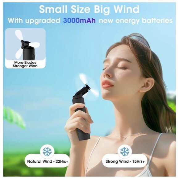 NWT Handheld Mini Fan Portable Rechargeable 3000mAh USB Battery Powered 22+Hrs R - Picture 2 of 12
